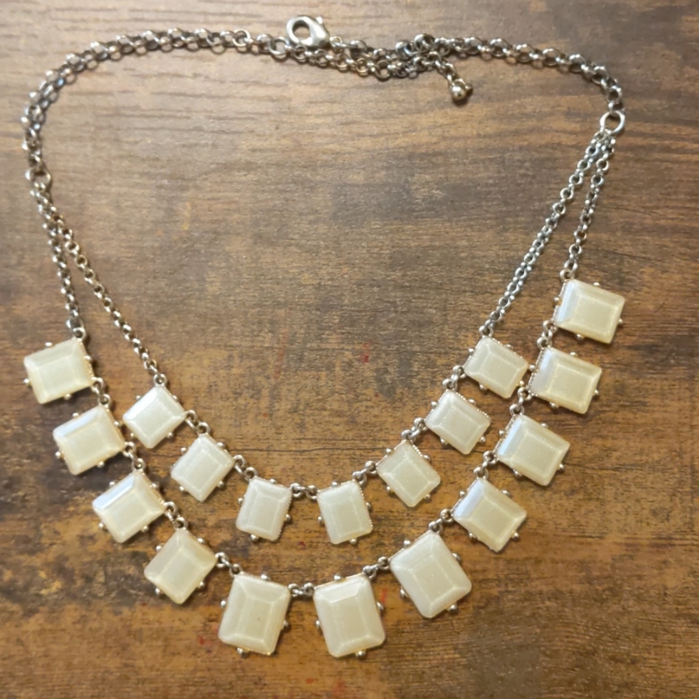Cream Square Jewel Statement Necklace